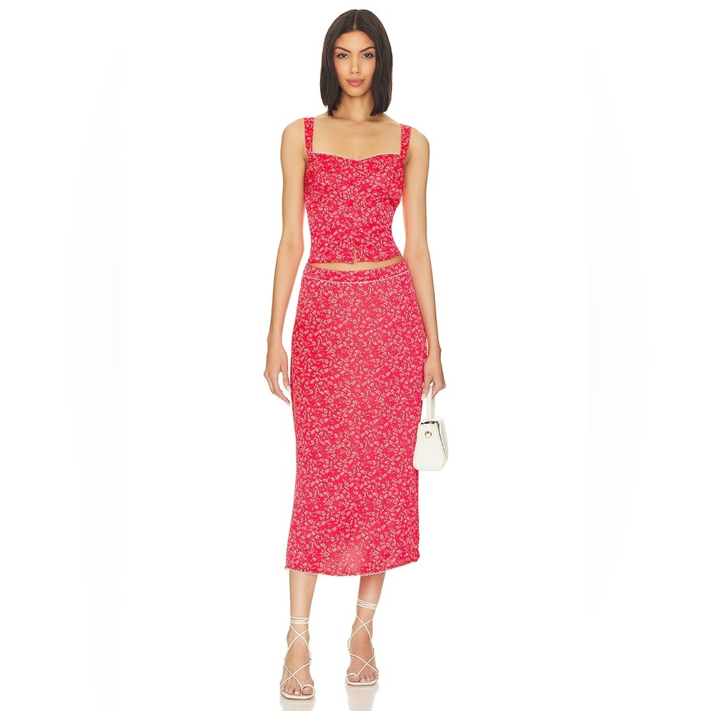 For Love and Lemons Chianti top and barbera midi skirt set pink XS - Picture 4 of 13